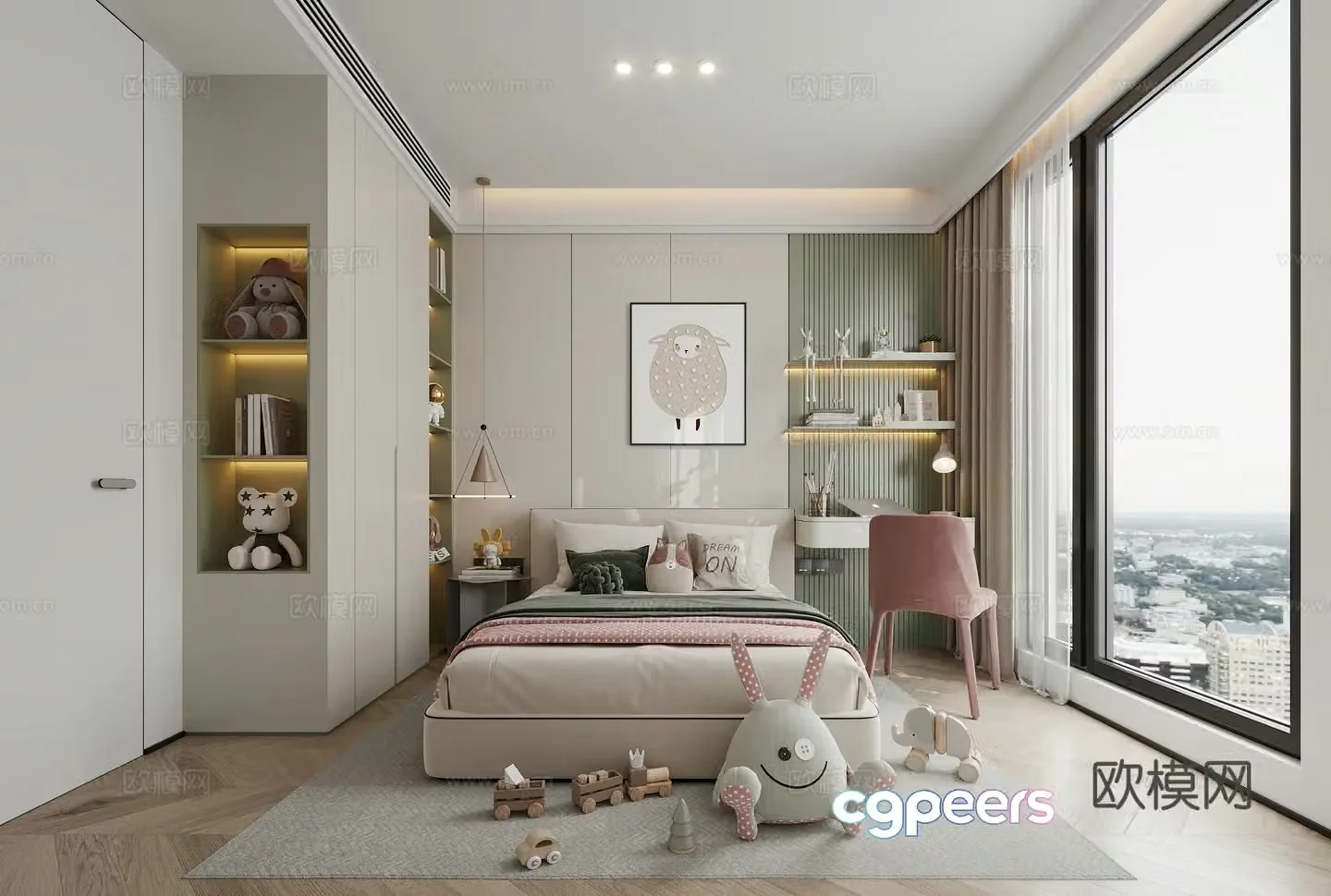 Modern children’s room daughter’s room creamy children’s room daughter’s room writing desk children’s 3D model