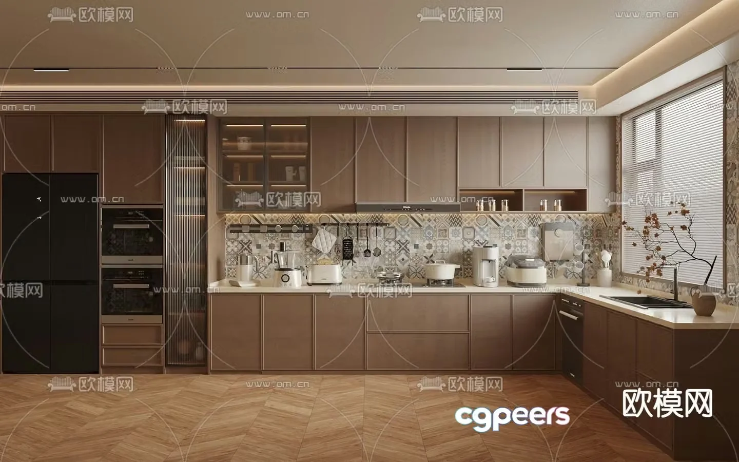 Middle style kitchen cabinet 3d model