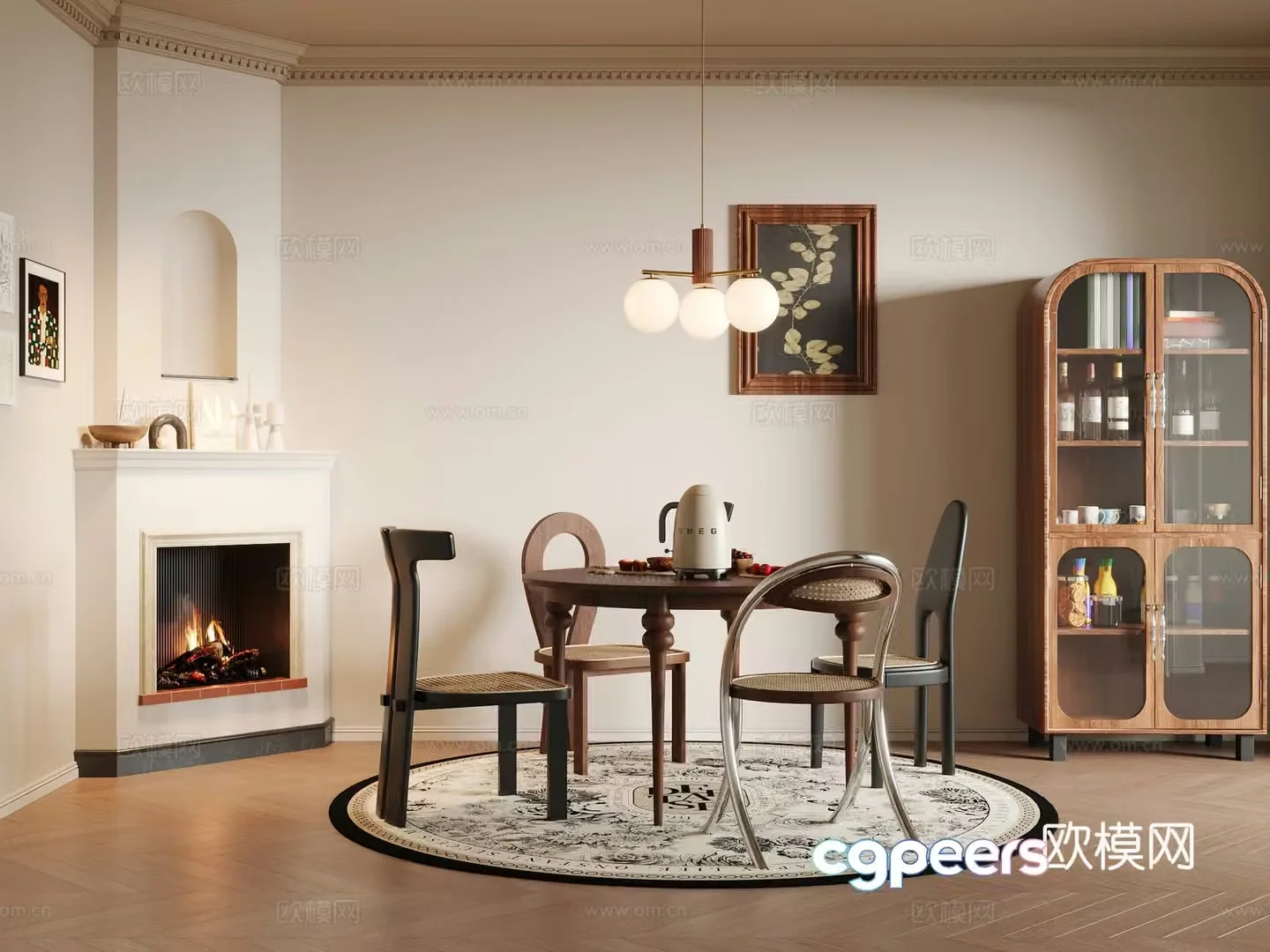 French medieval restaurant dining table and chair combination 3D model