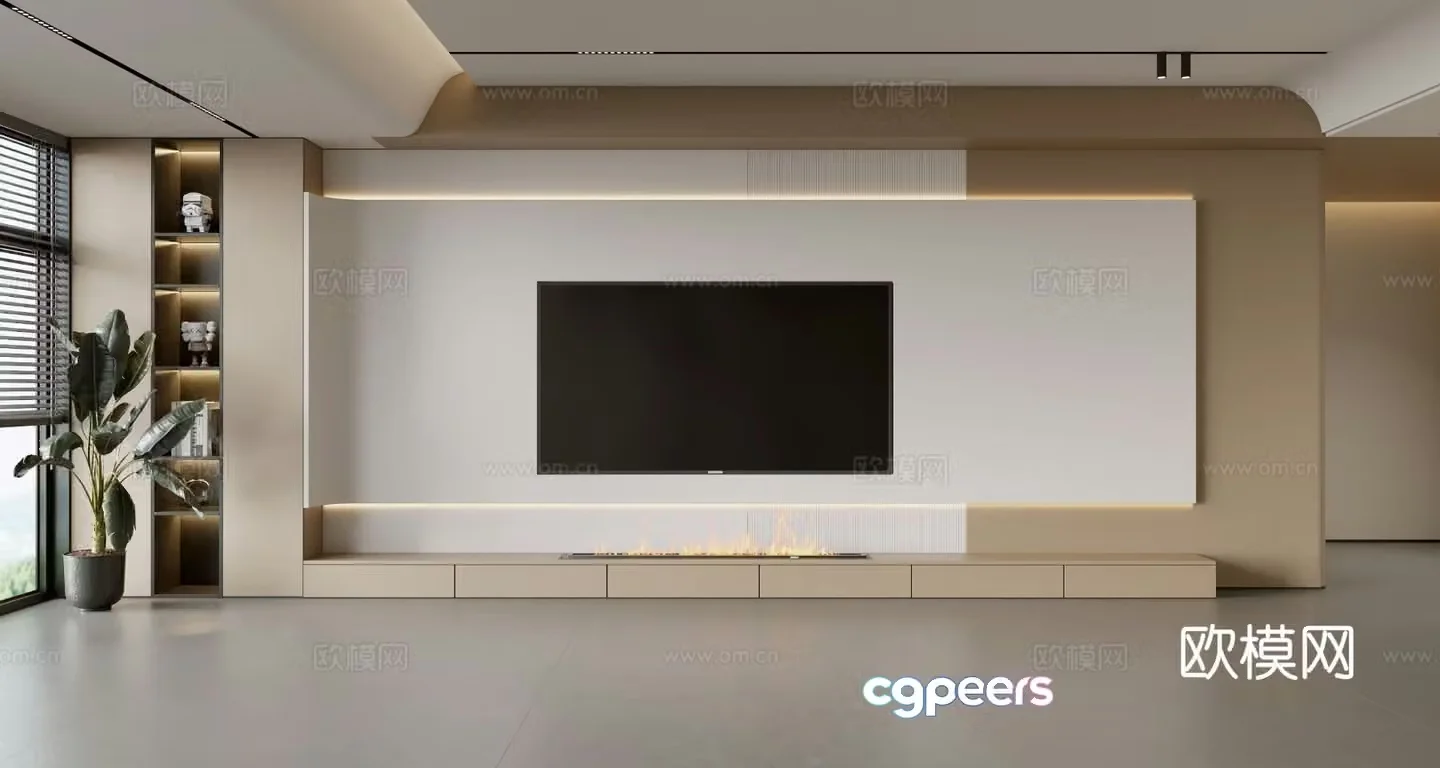 Modern TV background wall modern ornament balcony cabinet living room cabinet wood veneer background wall 3d model