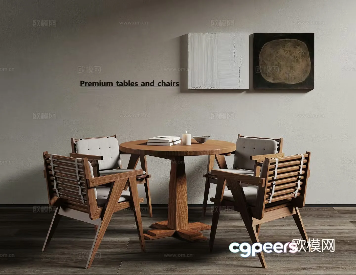 Middle-aged style negotiation table and chairs round table decorative painting ornament ornament 3D model