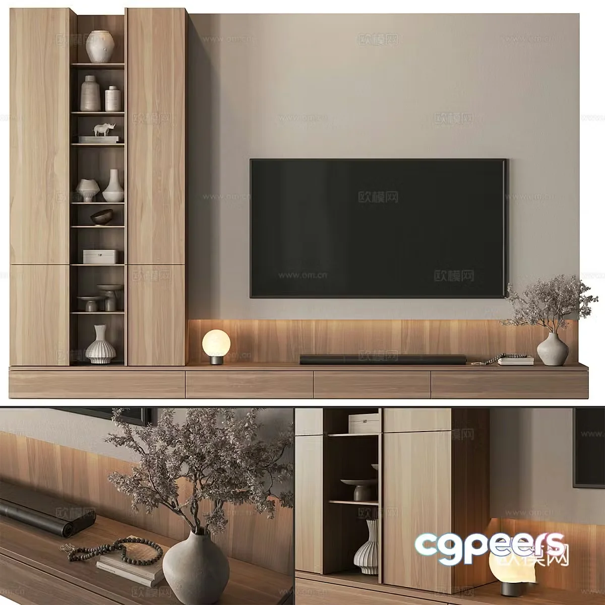 Modern Italian minimalist TV background wall 3d model