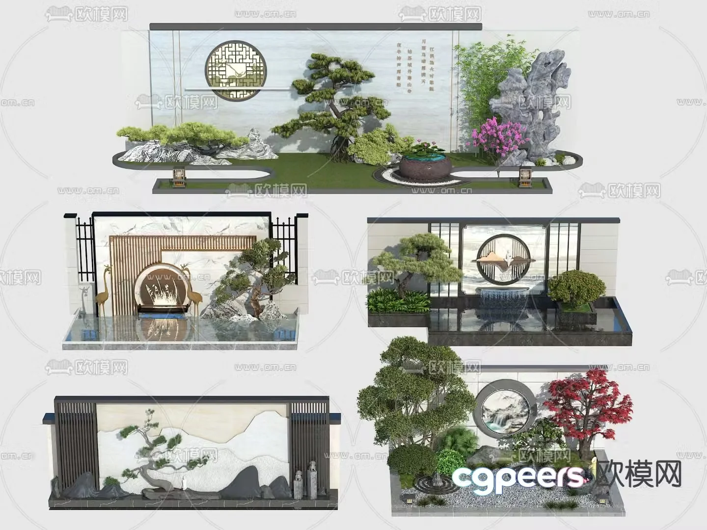 New Chinese style landscape wall courtyard fence 3D model