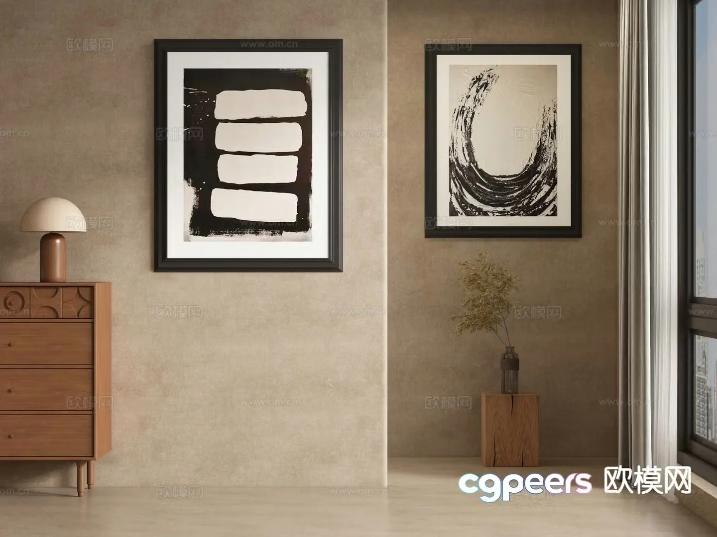 French decorative painting black and white painting hanging painting 3d model