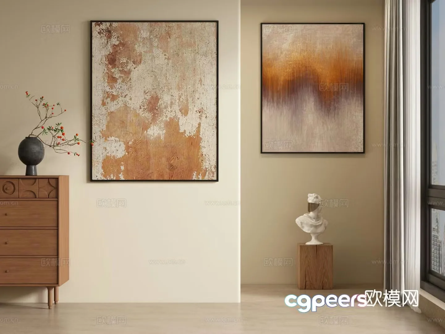 Wabi-sabi painting texture painting decorative painting hanging painting 3D model