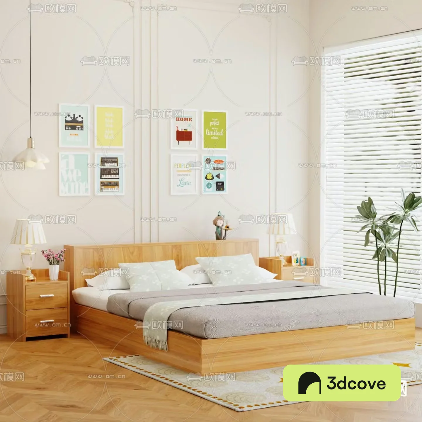 Nordic solid wood bed double bed