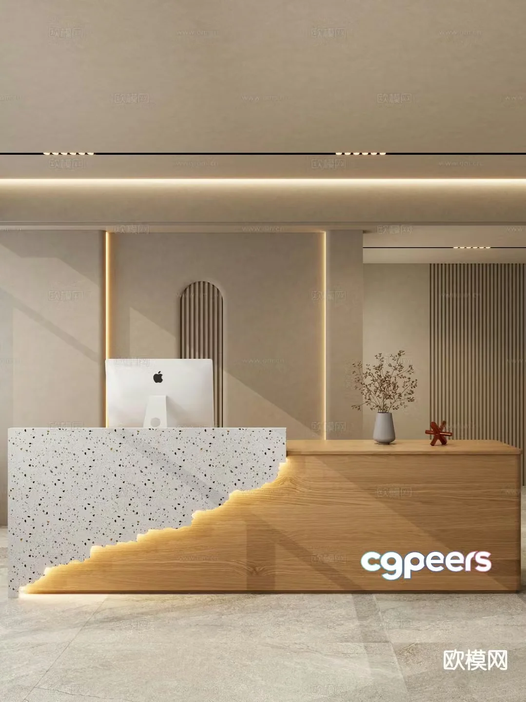wabi-sabi front desk reception desk service desk 3d model
