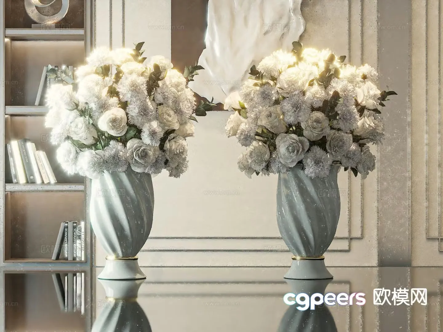 European flowers vase floral 3d model