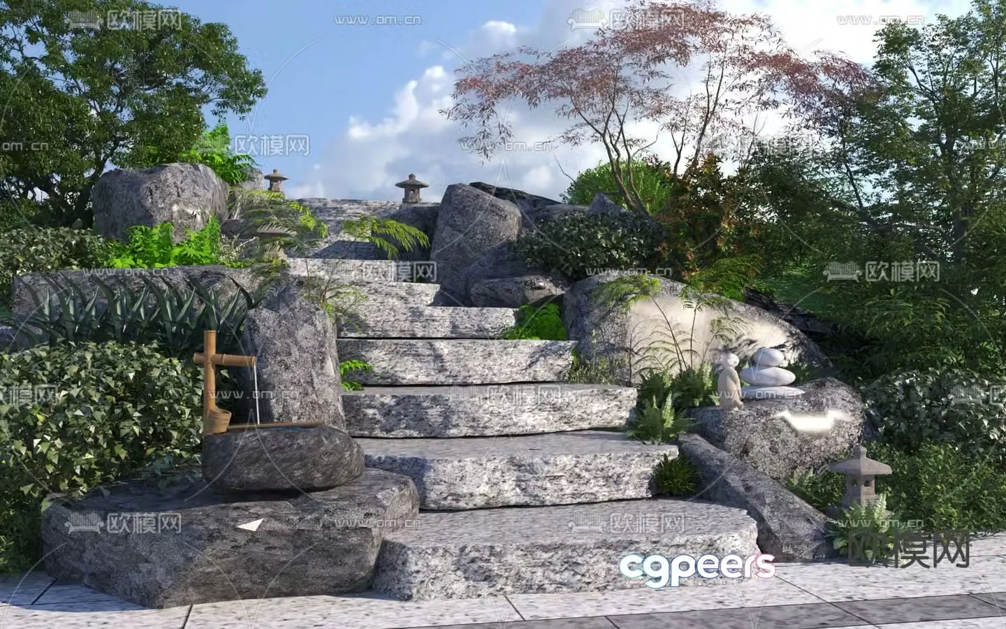 steps landscape slate steps landscape stone 3d model