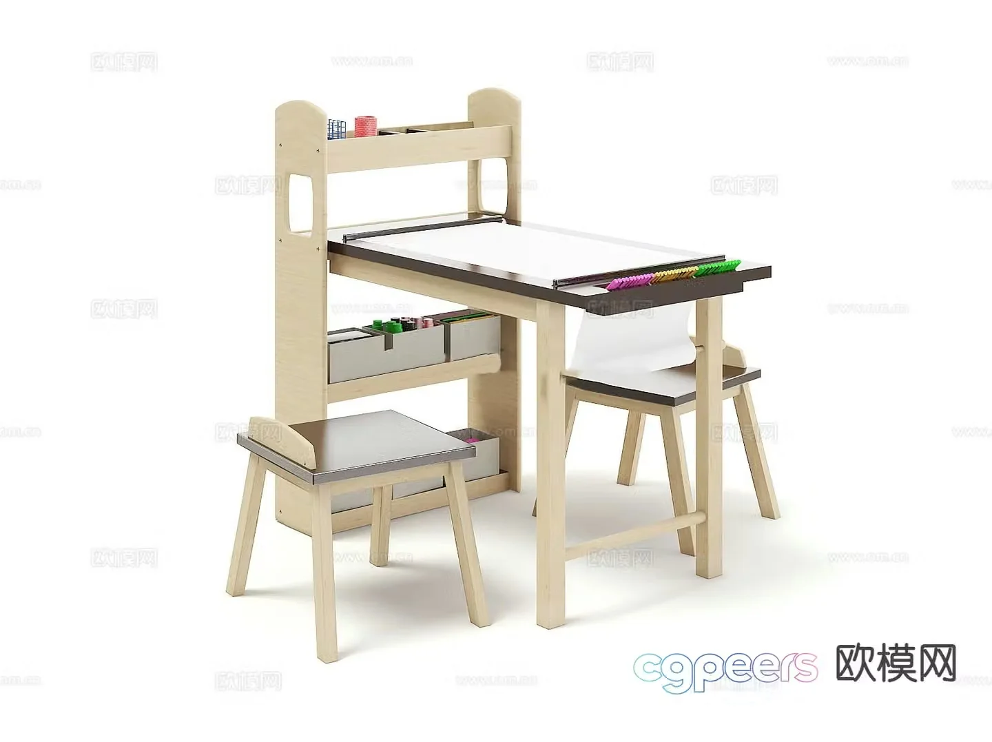 Children’s drawing board children’s table and chair 3d model
