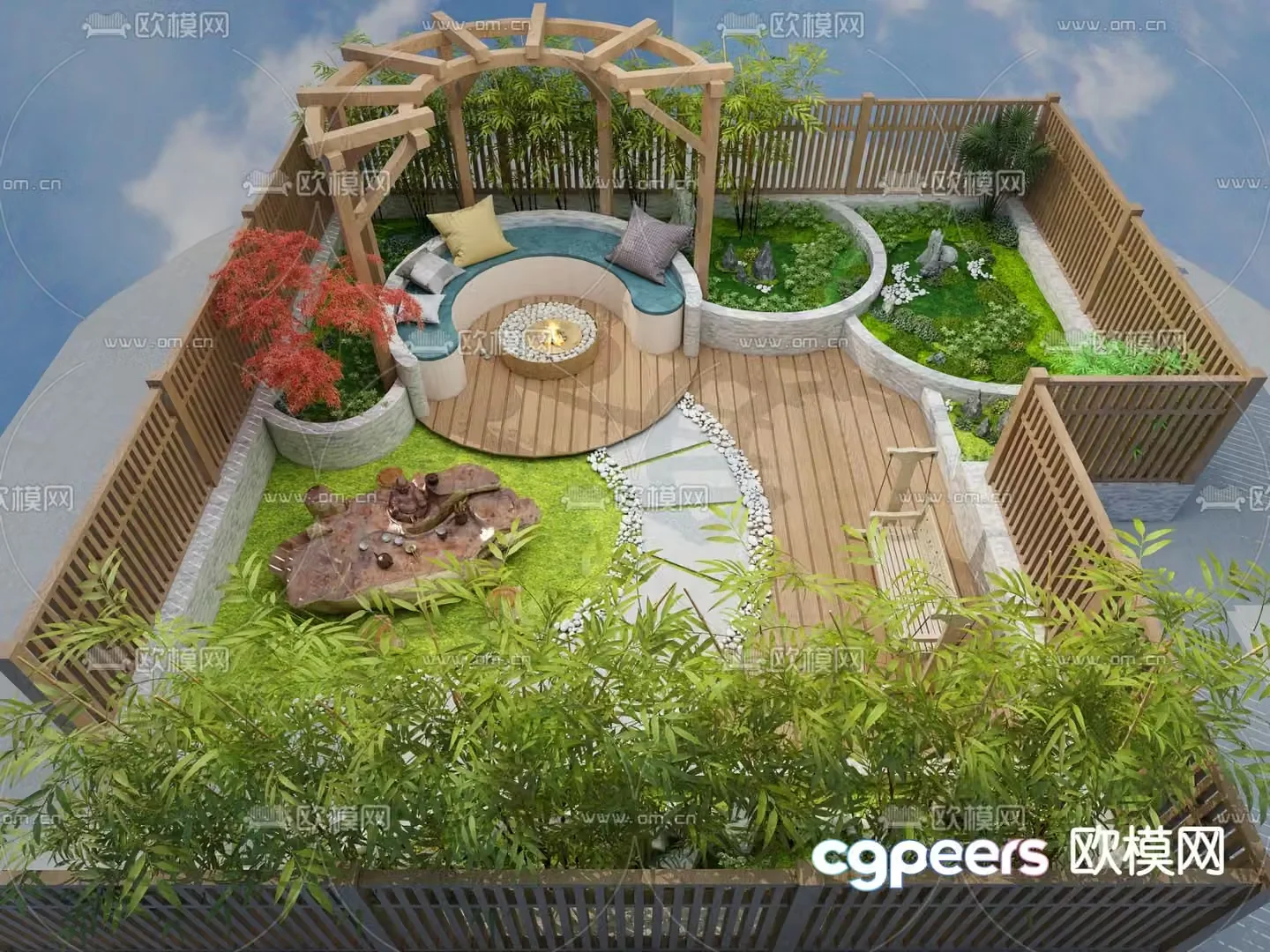 Villa courtyard garden 3d model