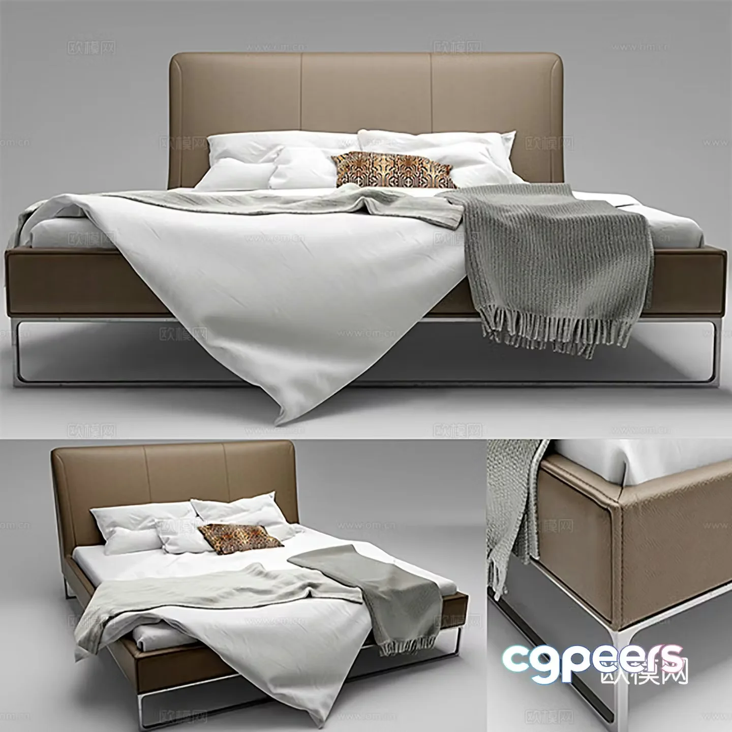 Modern Double Bed Leather Bed Bedding 3D Model