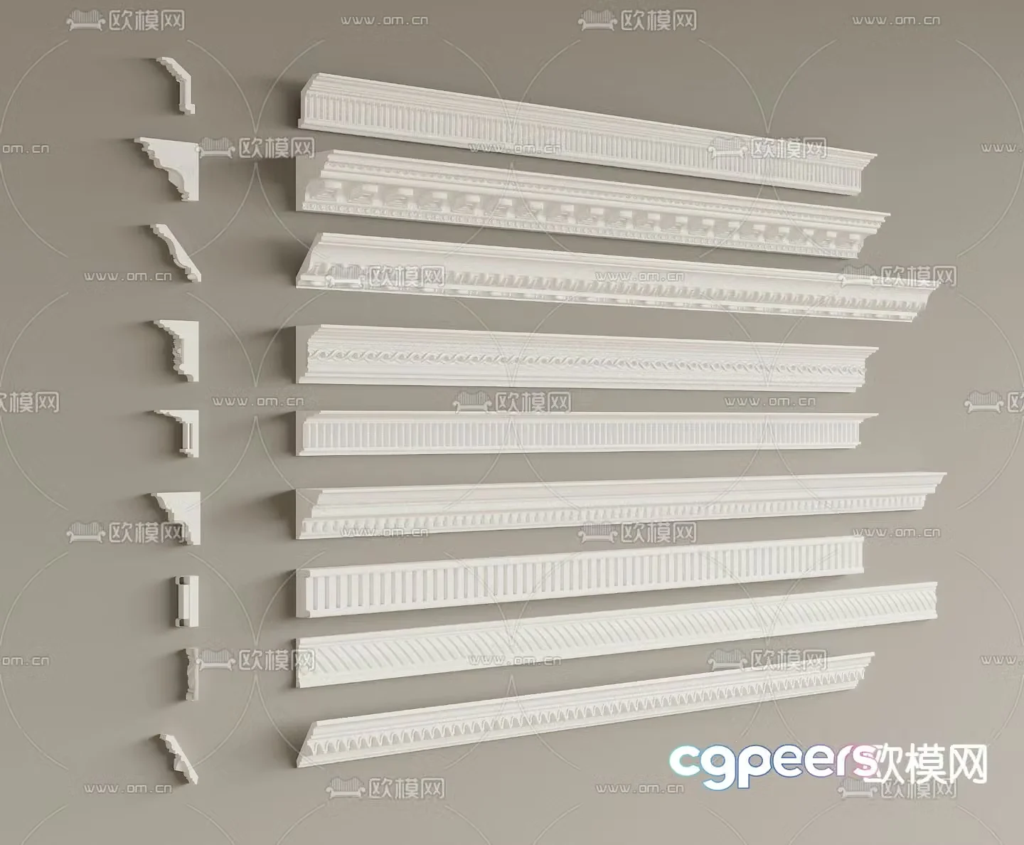 Simple European plaster lines ceiling corner line 3D model