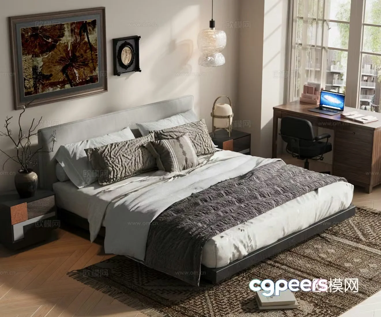 Modern home bedroom master bedroom double bed fabric double bed 3d model