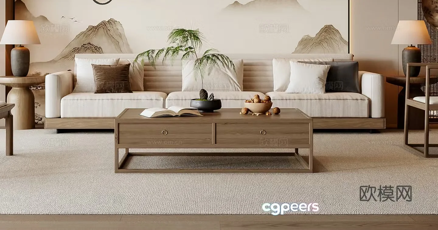 New Chinese sofa coffee table combination 3D model
