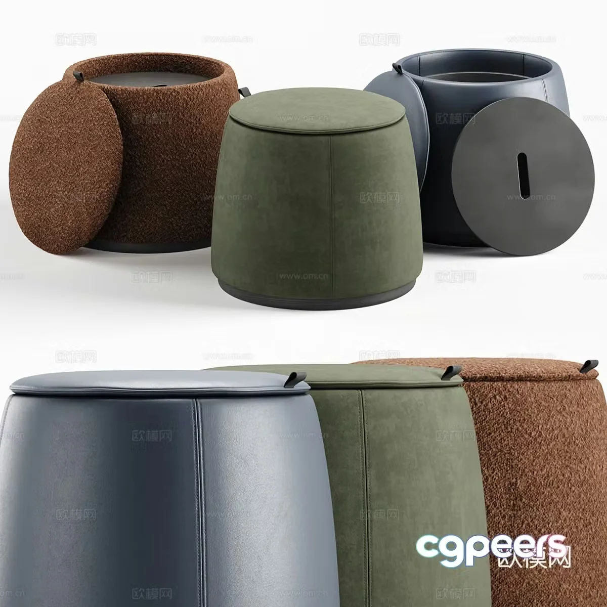 Modern Italian fabric leather storage stool 3D model