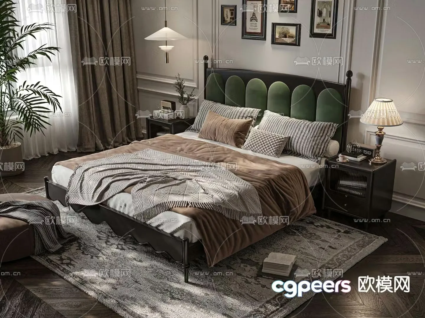 Medieval style double bed 3d model