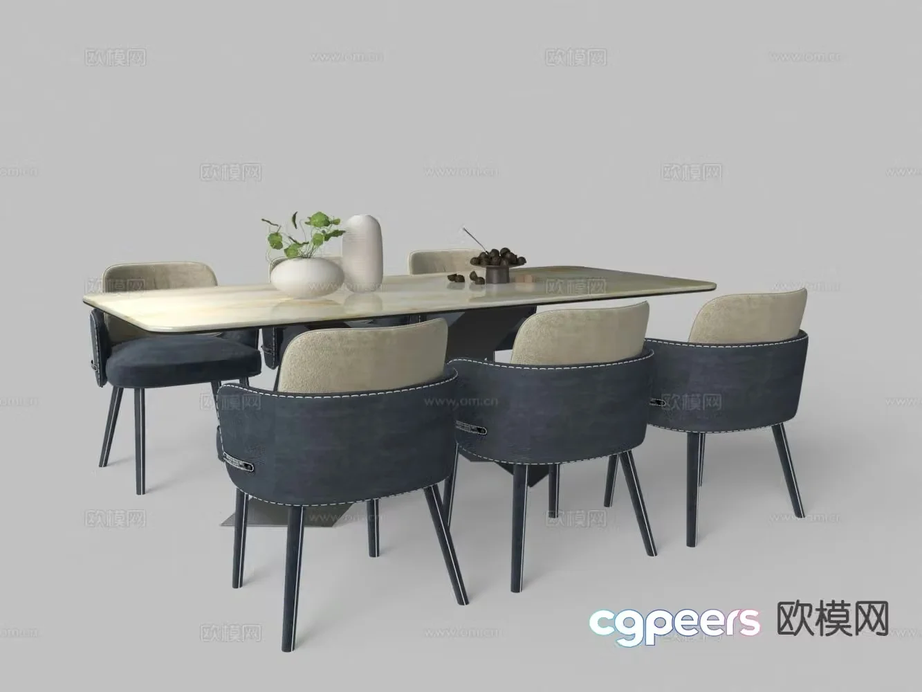 Modern dining table and chairs 3d model