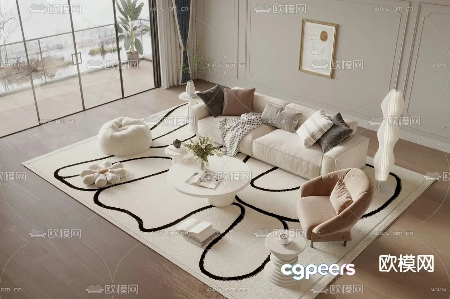 Cream style modular sofa 3d model