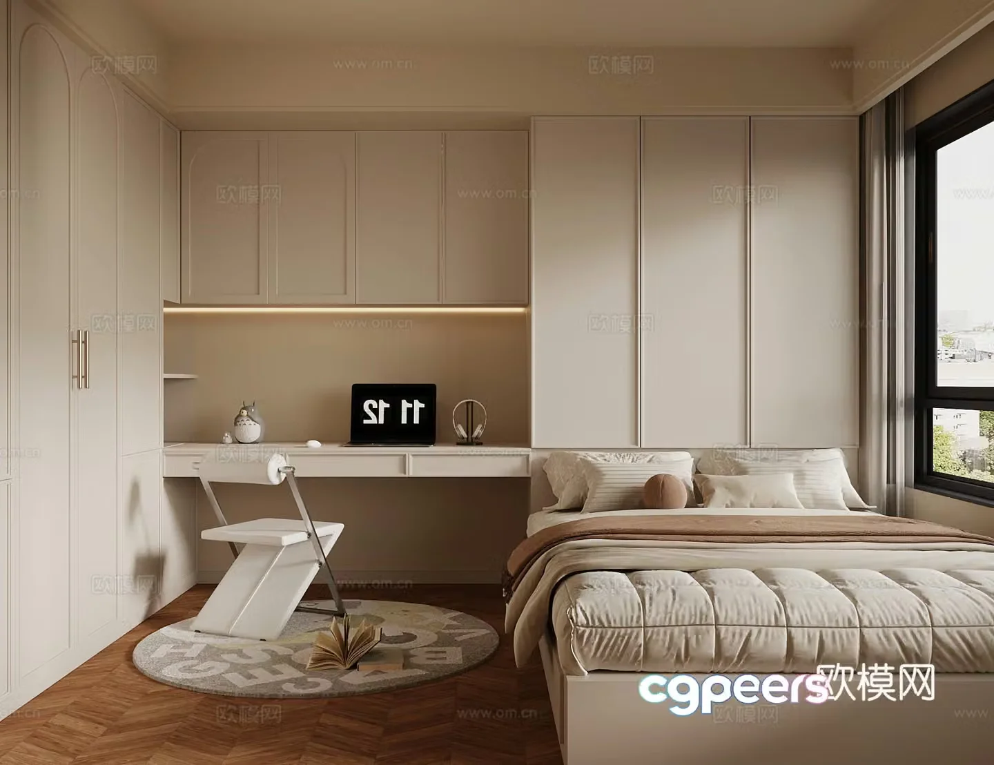 French creamy bedroom computer 3d model