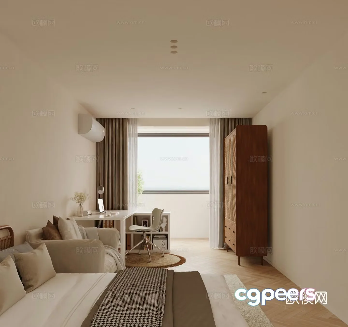 Modern creamy bedroom 3d model