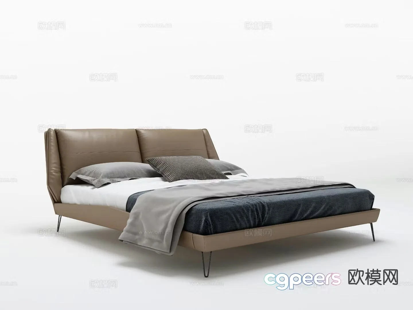 Light luxury double bed 3D model