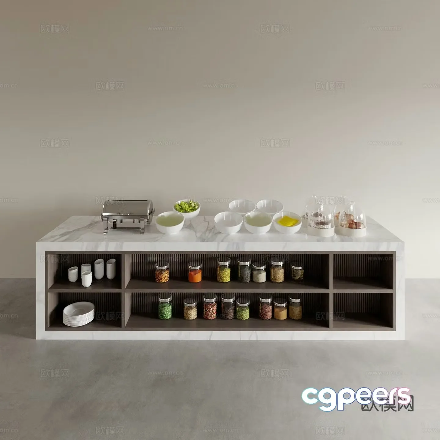 3D model of dining table buffet seasoning table