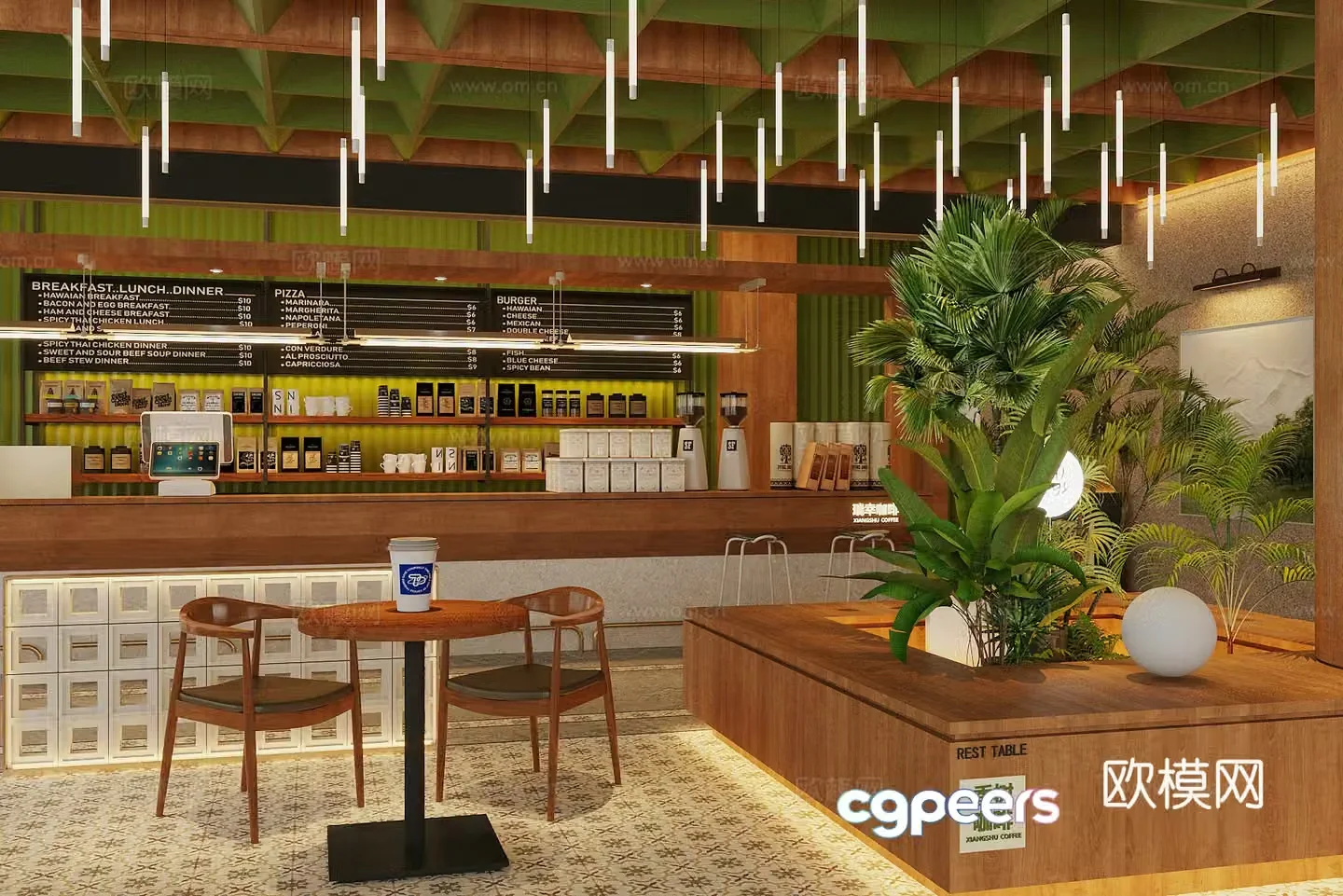 Log wood style milk tea shop Log wood style cafe Log wood style dessert cake shop Indoor landscape sketch 3D model
