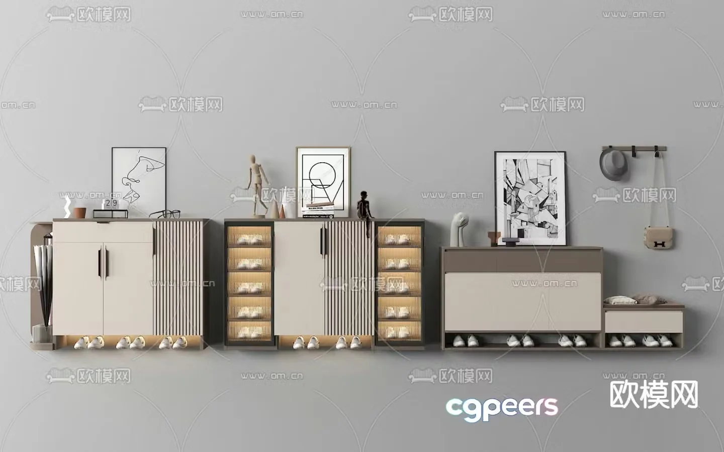 Light luxury style shoe cabinet entrance shoe cabinet 3D model