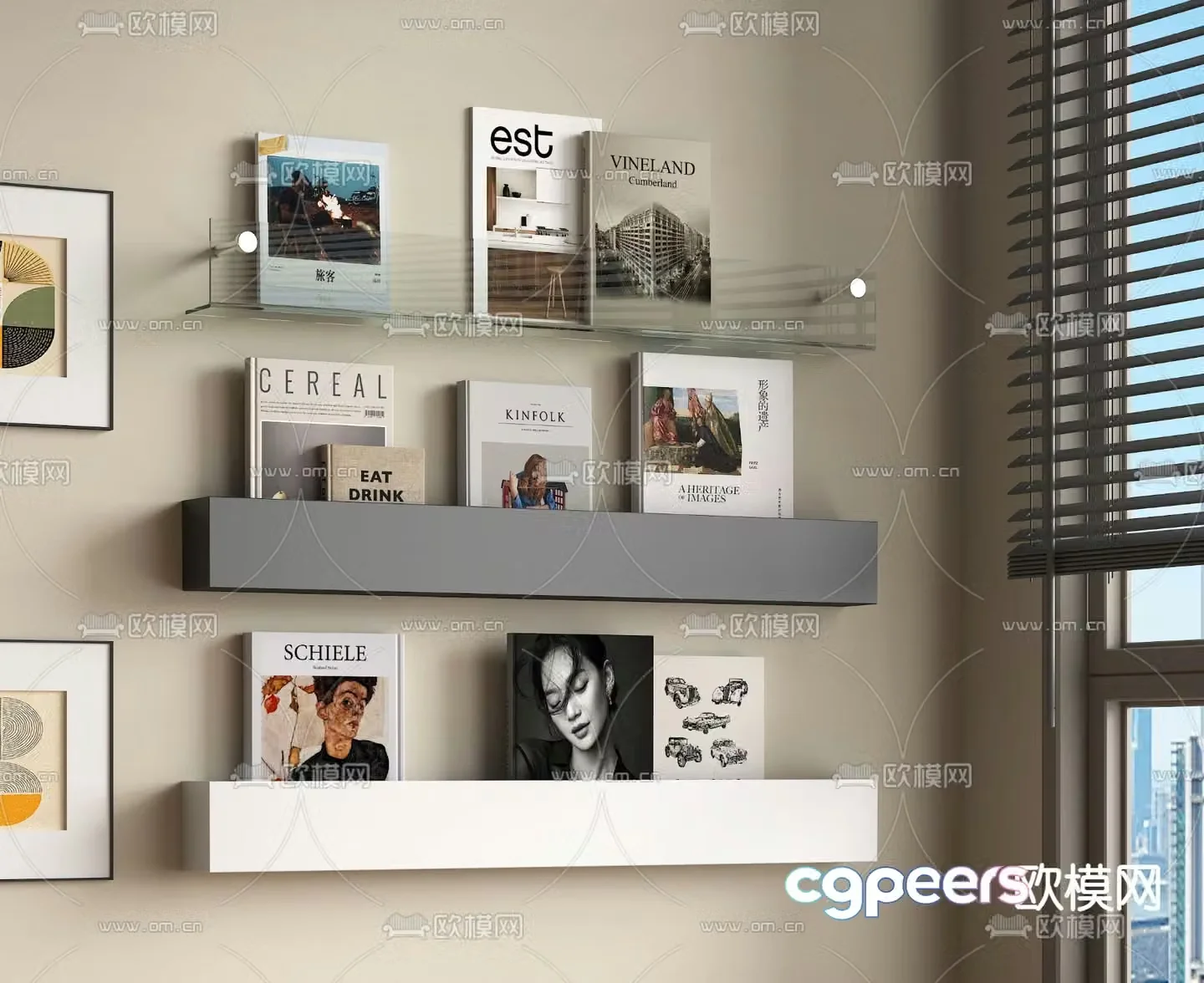 Modern bookshelf magazine rack 3d model