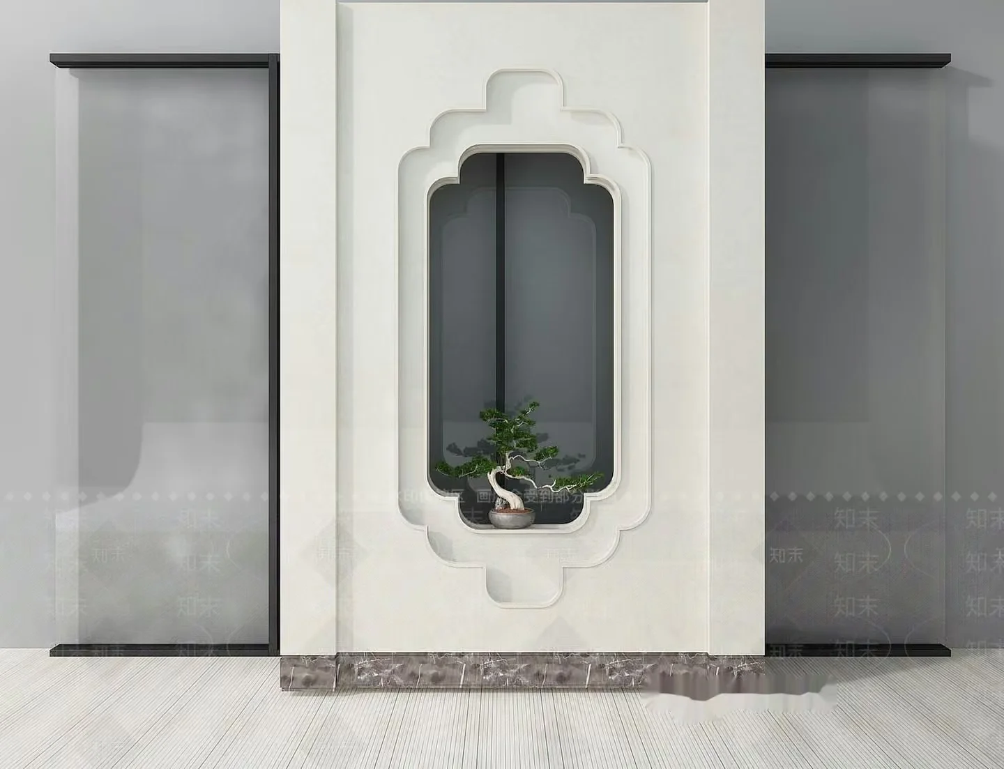 A White Wall With A Decorative Window 3D Model – 10394 – VRAY Render