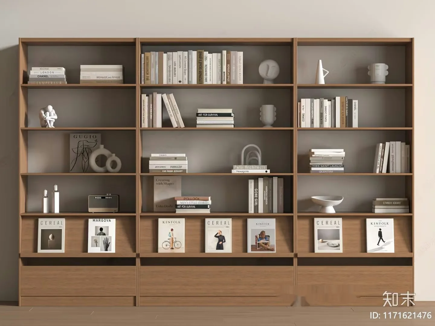 Wooden Bookshelf With Decorations 3D Model – 11772 – VRAY Render