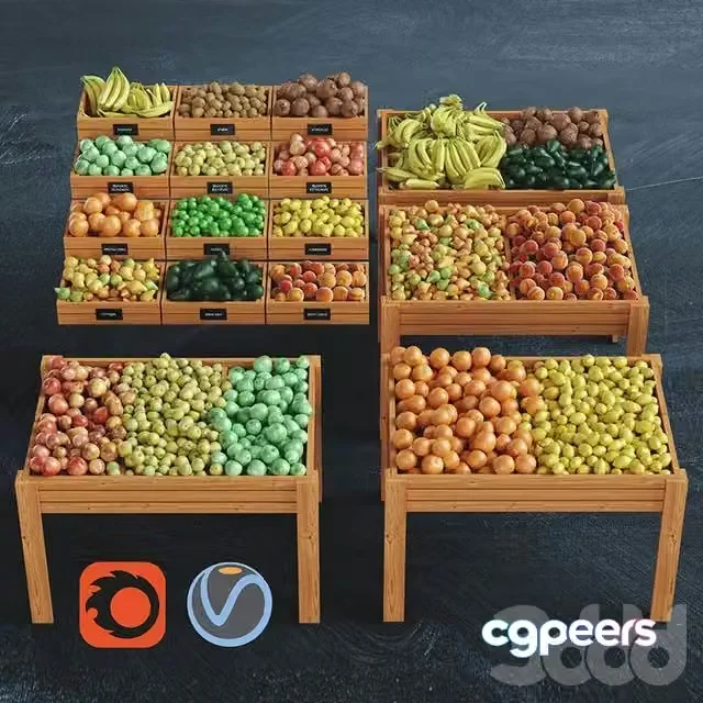 3ds Max Free – Fruit ,shop fruits, banana, kiwi, coconut, apple, orange, lime, lemon, pear, avocado, peach