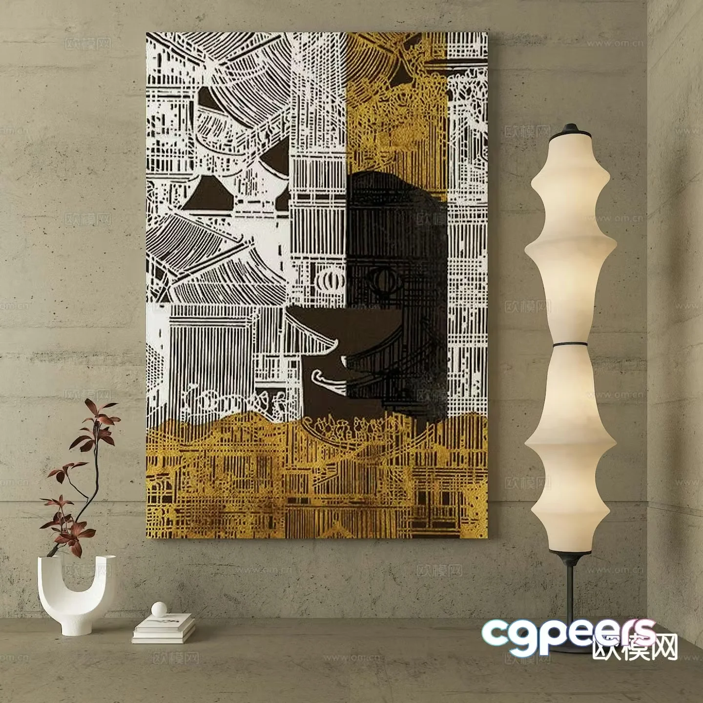 New Chinese style rubbings architectural paintings decorative paintings 3D model