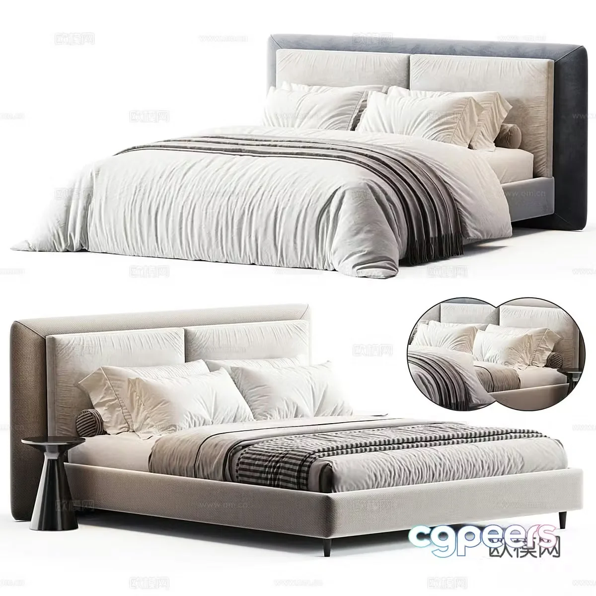 New Chinese style fabric double bed 3d model
