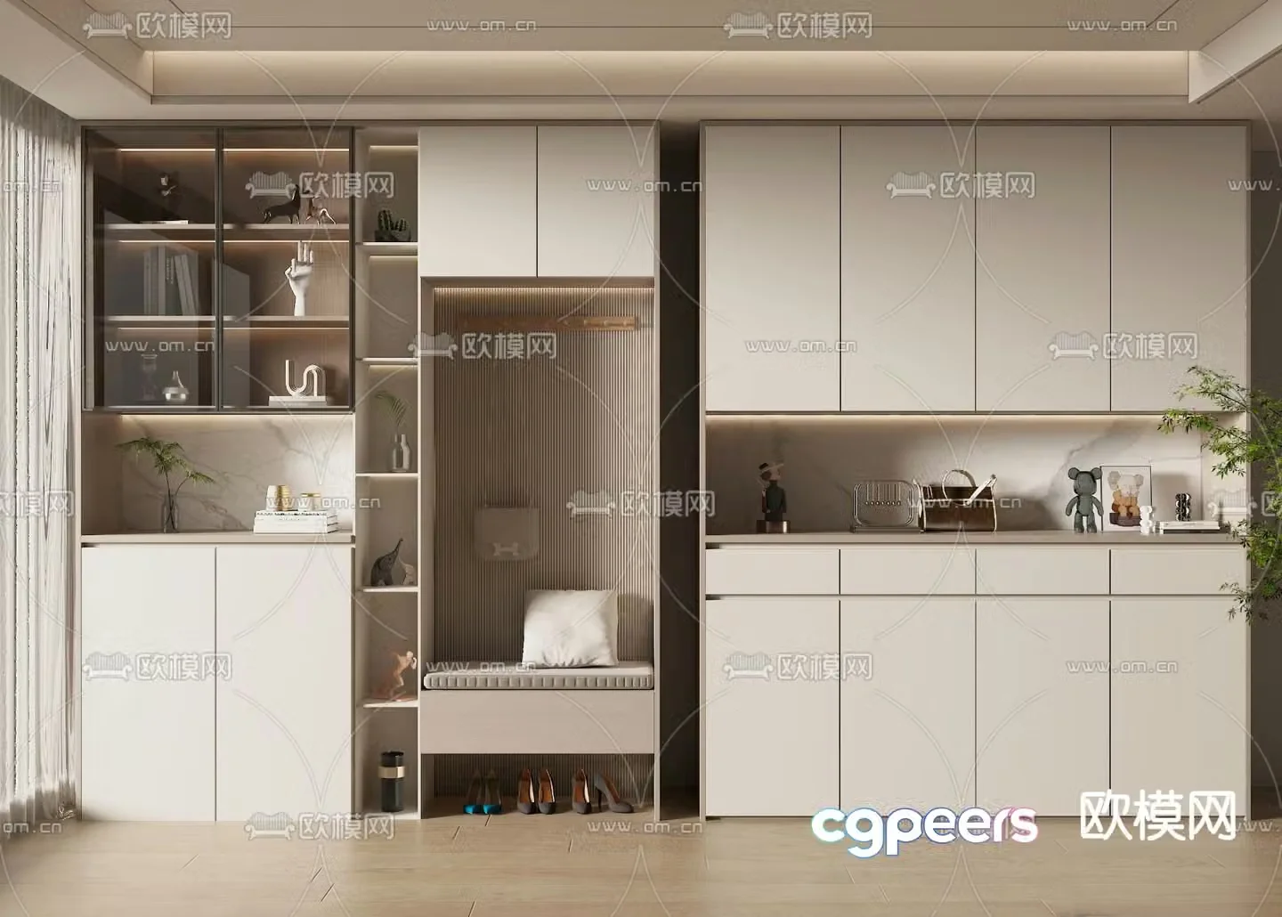 Cream style shoe cabinet 3d model