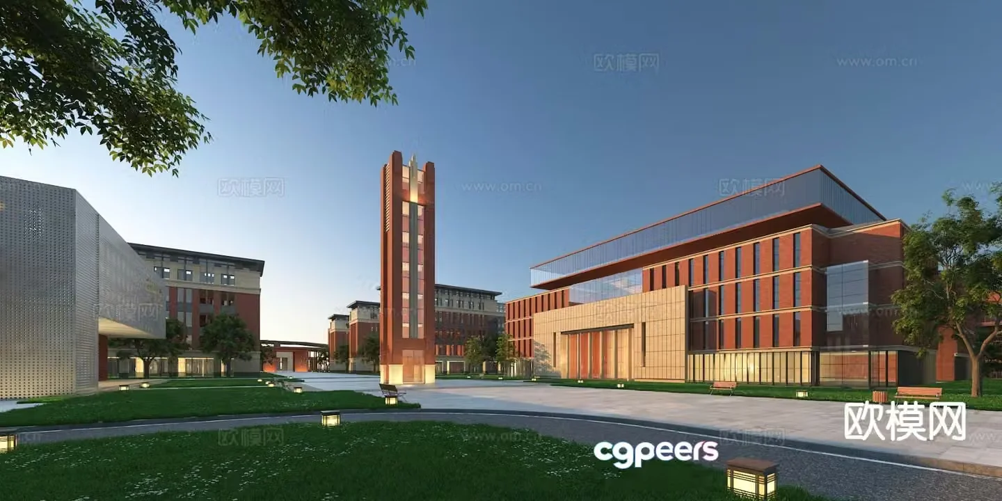 Modern school exterior 3d model