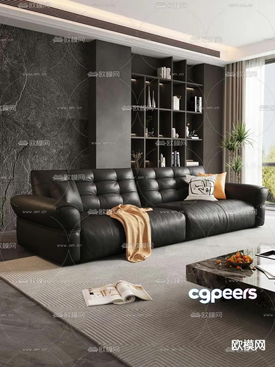 Double sofa leather sofa 3d model