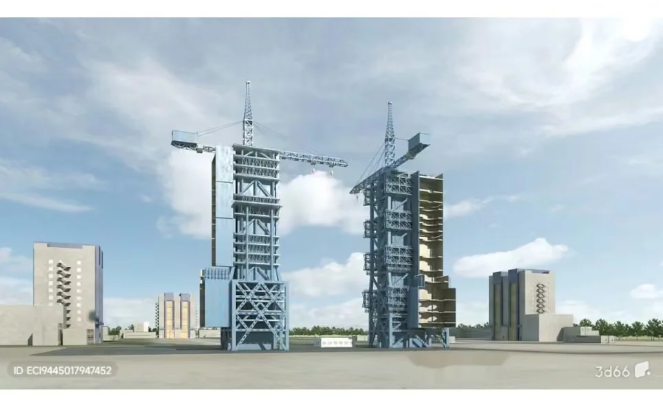 Two Tall Blue Metal Structures 3D Model – 5930 – VRAY Render