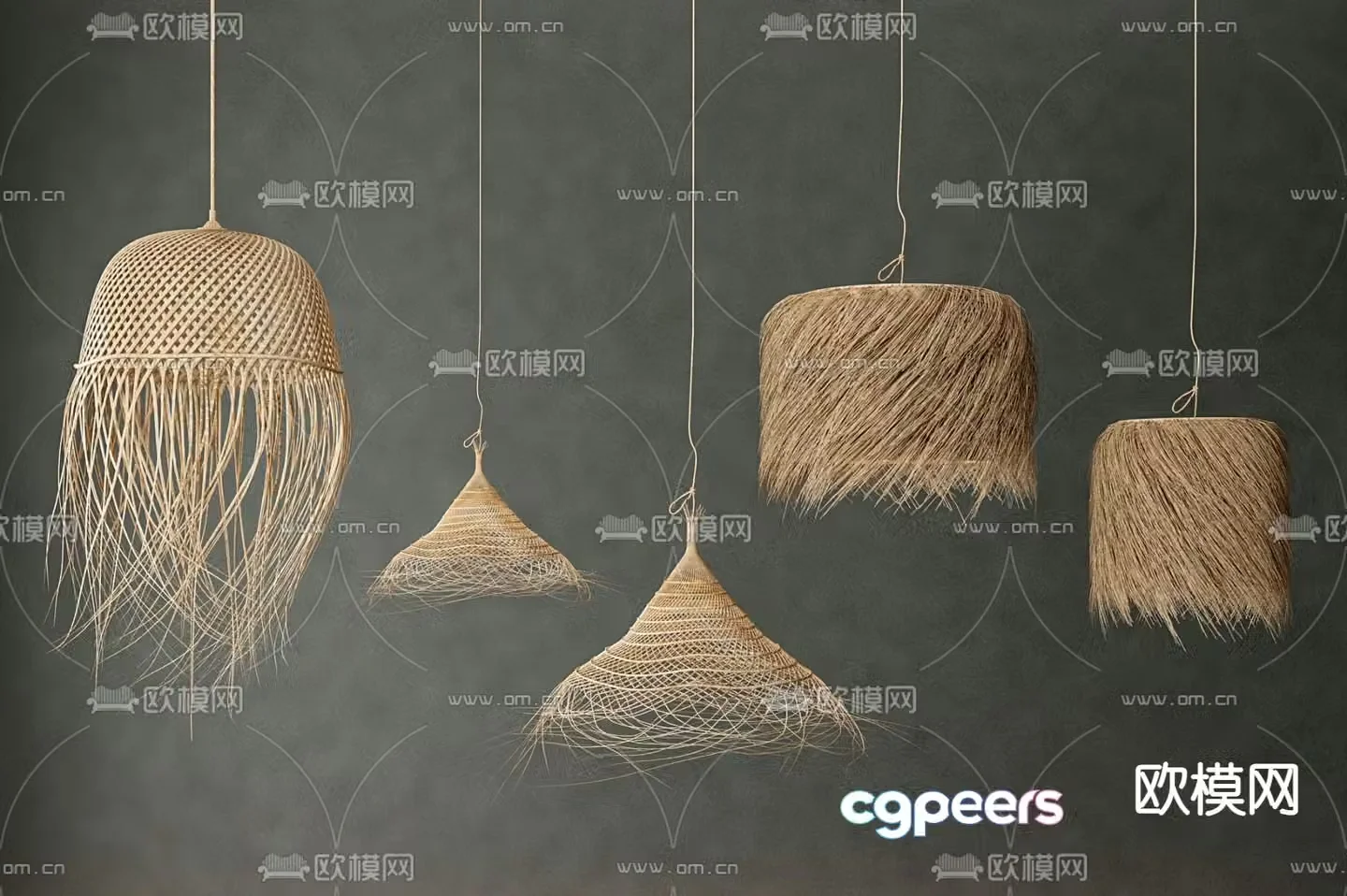 Wasabi Chandelier straw styling lamp 3d model
