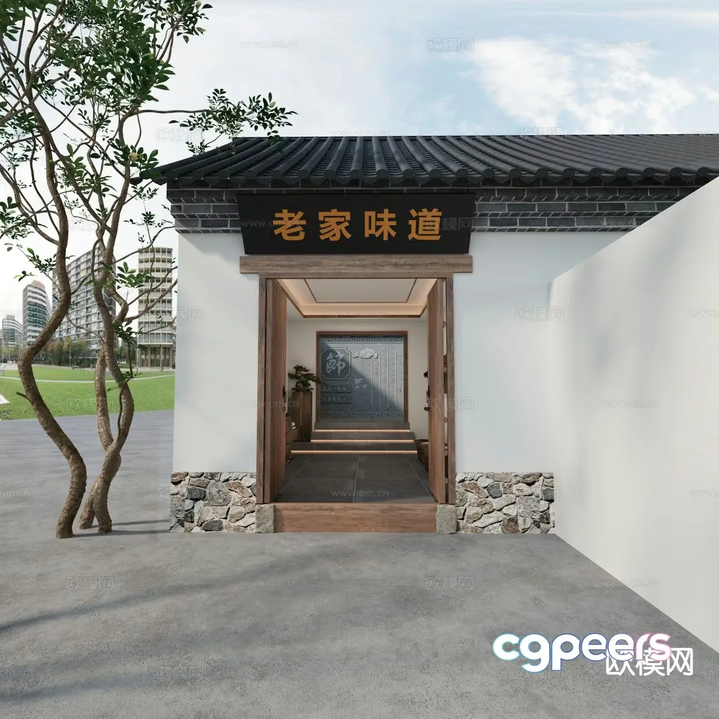 Chinese restaurant door and foyer 3D model