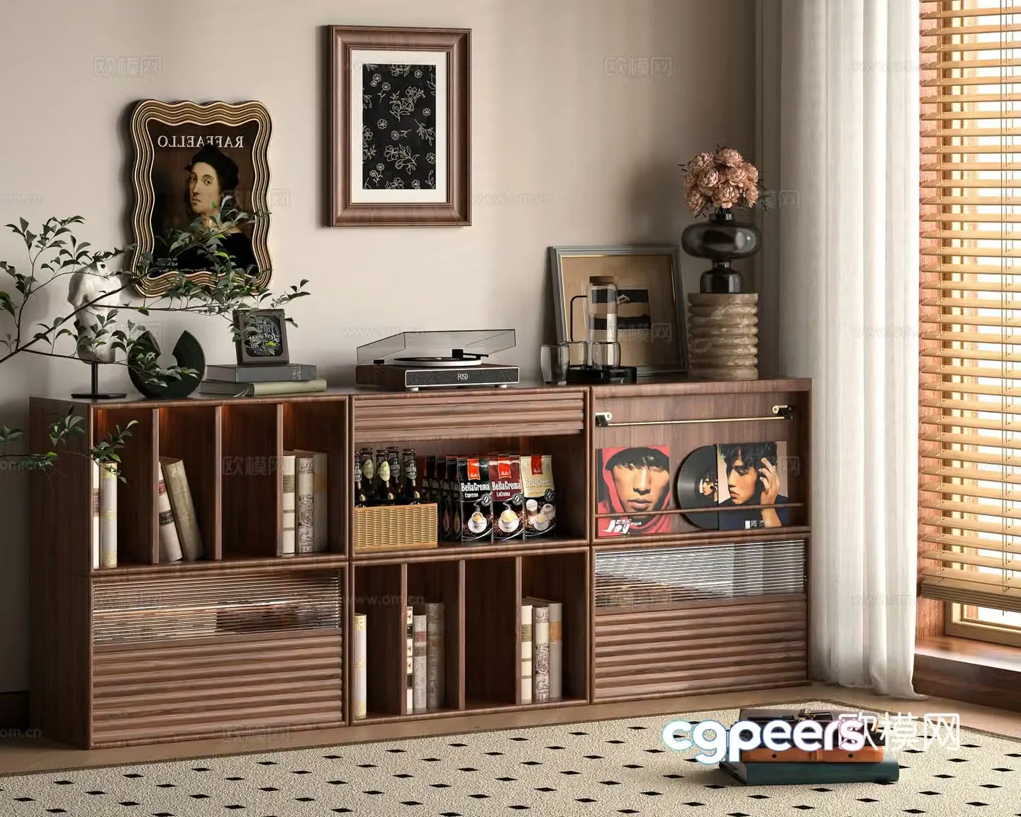 Middle -aged Wind Bookcase Laotner 3D Model