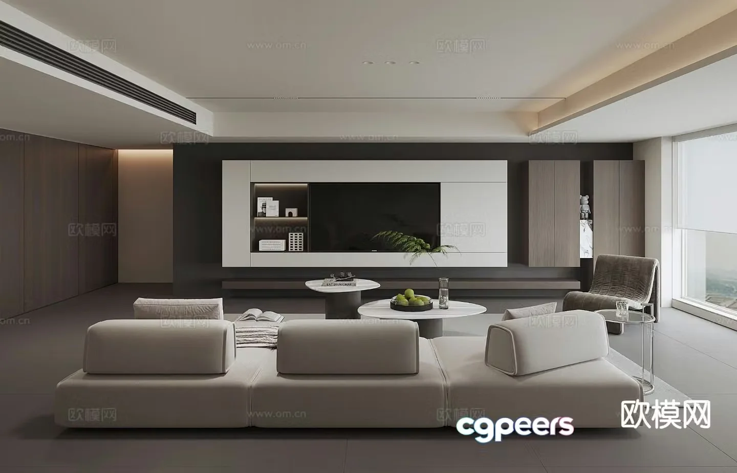 Modern living room without main light 3d model