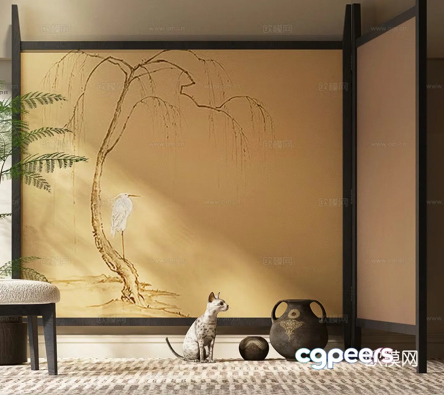New Chinese-style screen Song’s aesthetic screen 3D model