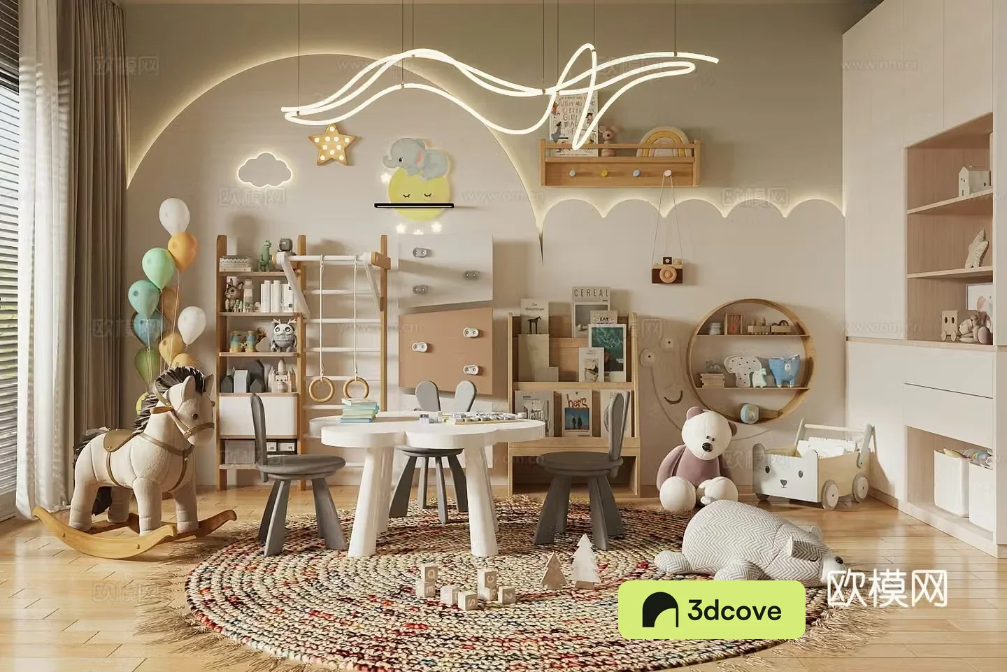 Modern children’s room Children’s entertainment room Children’s toy room Toy doll combination
