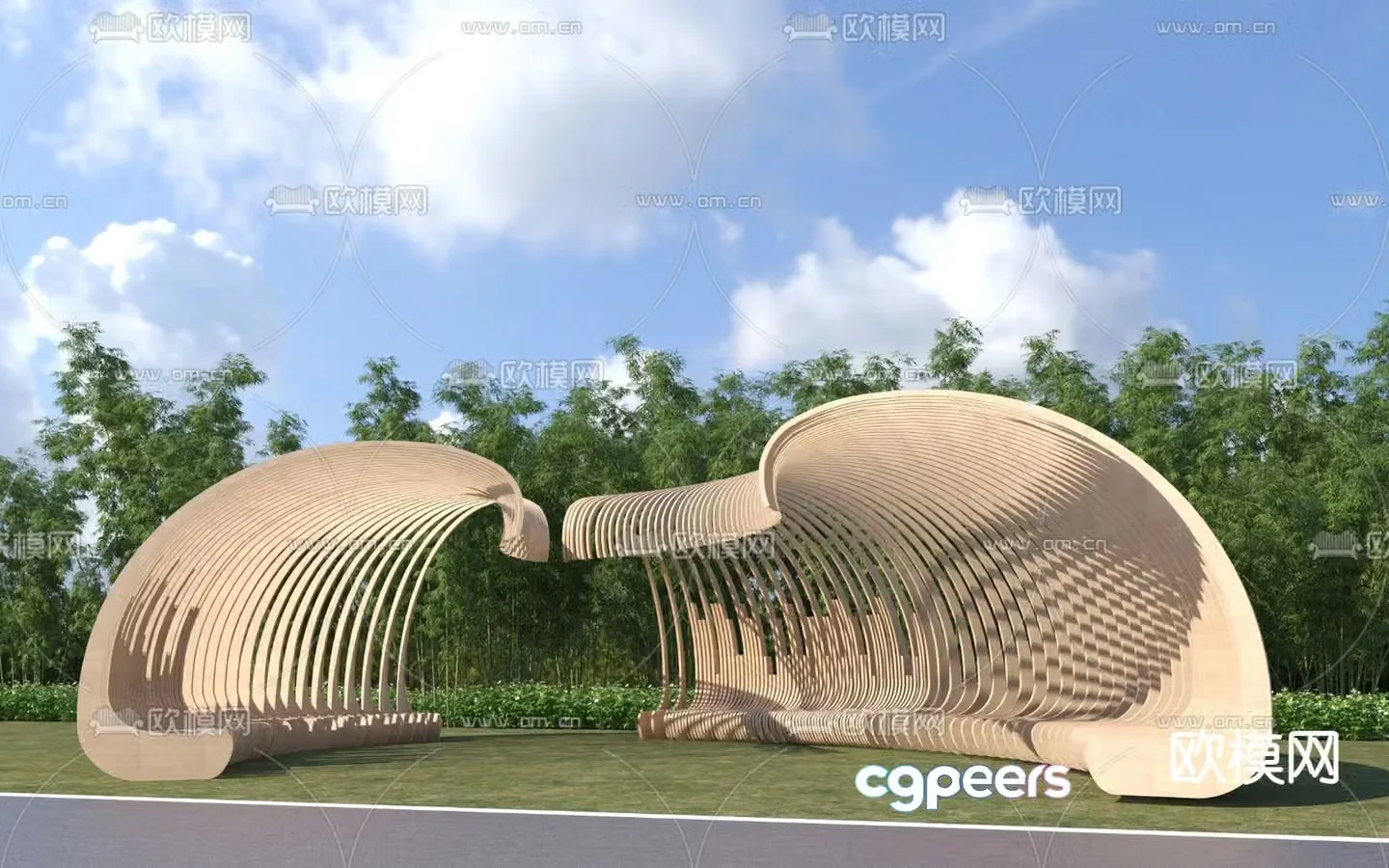 Modern special-shaped rattan grille landscape gallery 3D model