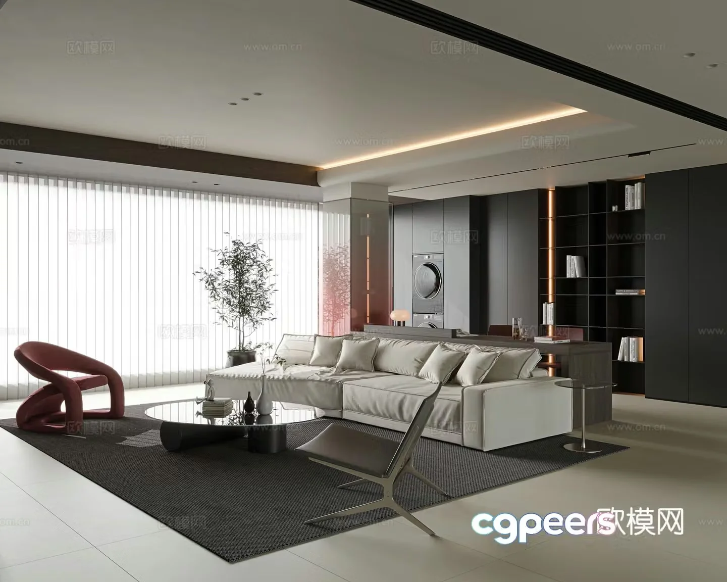 Italian living room large flat living room living room study room horizontal hall sofa coffee table combination sofa 3D model