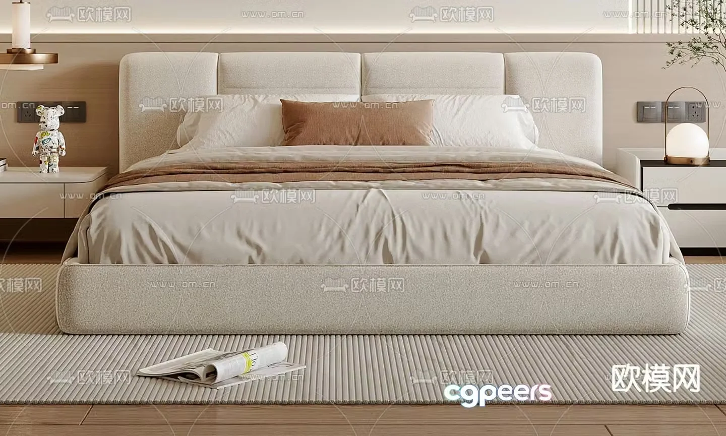Cream style double bed 3d model