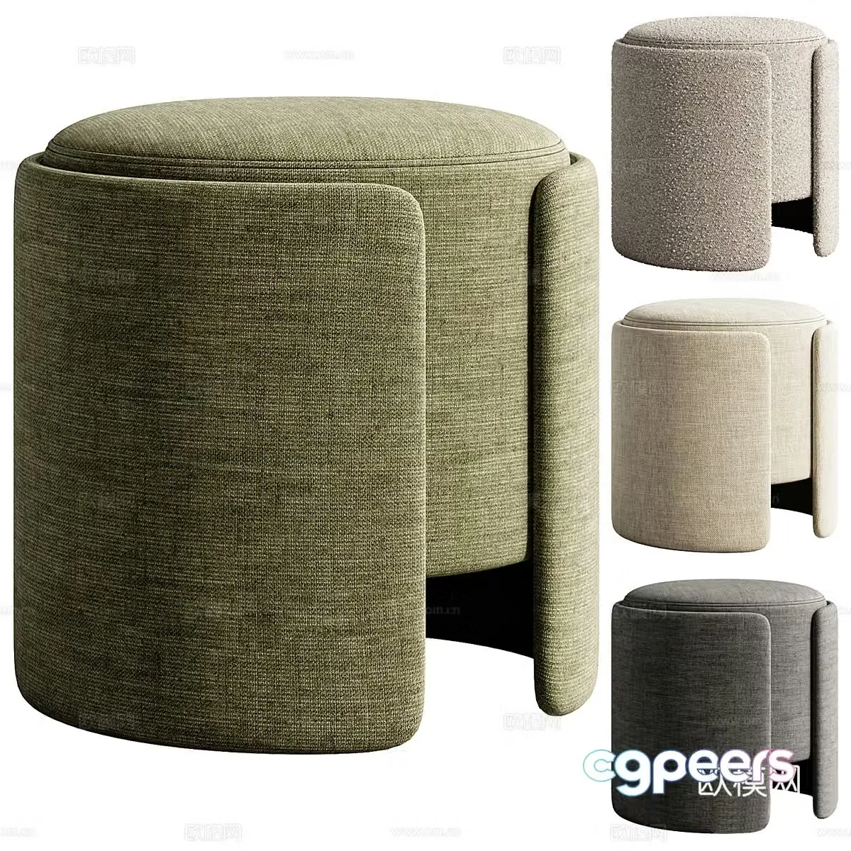 Modern Italian fabric round stool 3D model