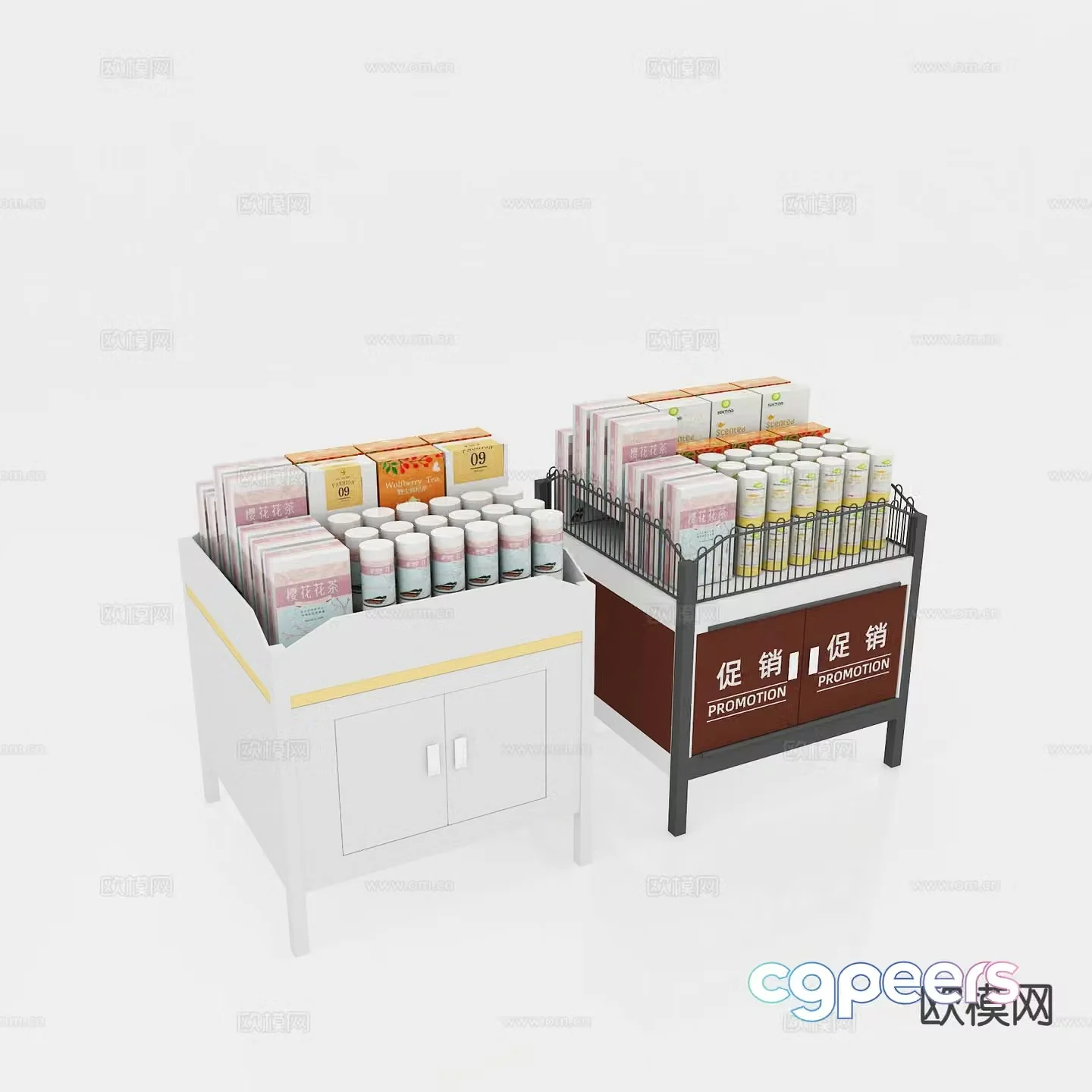 Supermarket Shelves Seasonal Promotional Racks Pharmacy Promotional Cart 3D Model